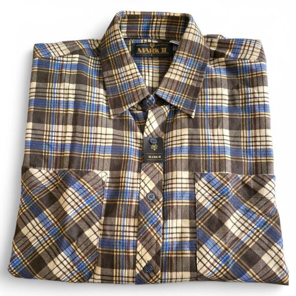 Men's Flannel Shirt L Plaid Button Down LS Brown Blue Western Workwear Outdoor - Picture 12 of 13